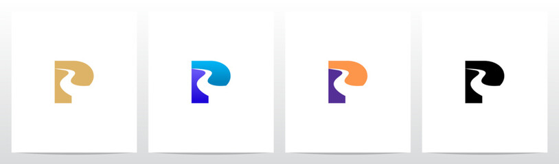 Road River Cutting Negative Space Letter Logo Design P
