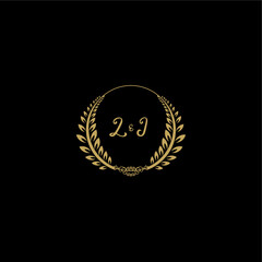 LJ beautiful, feminine and elegant wedding monogram initial logo with circle floral gold