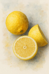 Watercolor Lemons on Light Background- AI Enhanced from Original Photograph