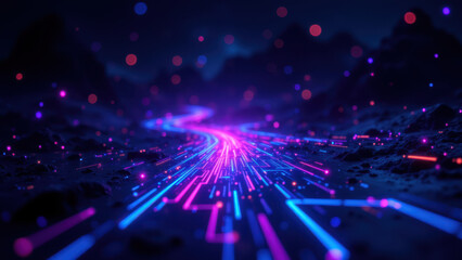 Fototapeta premium Cybersecurity digital artwork with neon lights on a purple galaxy background.