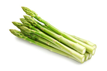 Bunch of crisp green asparagus stalks isolated on white background