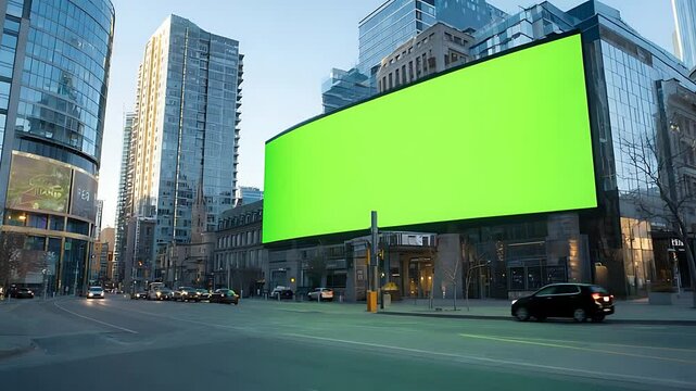 Giant Green Screen Billboard in Modern Cityscape