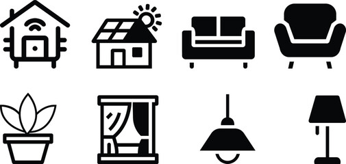 Interior and home furniture icon set for house and decor themes