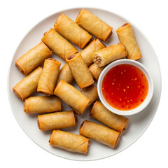 A Plate of Delicious, Crispy Spring Rolls with Sweet Chili Sauce
