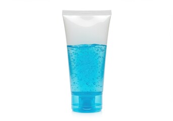 Blue gel hand sanitizer tube on white background