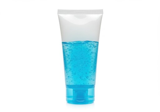 Blue gel hand sanitizer tube on white background