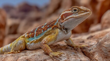 Obraz premium Colorful Lizard Desert Reptile Rock Wildlife.