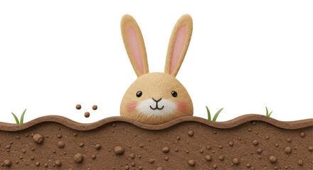 Isolated Rabbit Emerging from Burrow