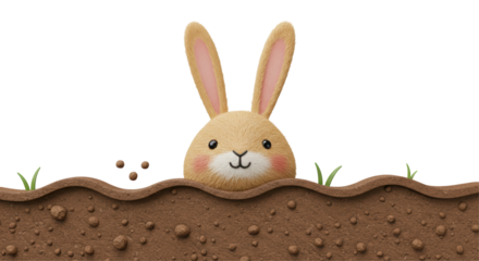 Isolated Rabbit Emerging from Burrow