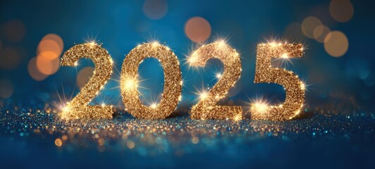 The sparkling numbers 2025 celebrating the New Year with vibrant background.