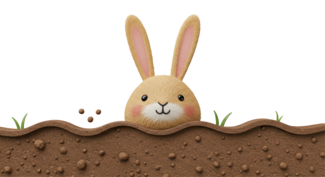 Isolated Rabbit Emerging from Burrow