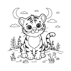 cute tiger animal cartoon vector illustration . to colour
