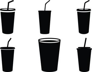 Black and White Soda Cup Silhouettes Grouped, Vector Illustration Collection