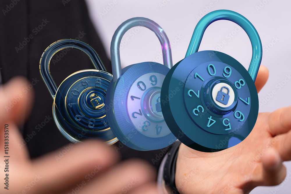 Aufkleber cybersecurity and data protection. combination locks represent digital security.