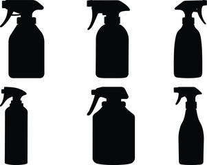 Silhouettes of Various Types of Spray Bottles Used for Cleaning Solutions