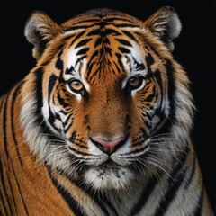 Portrait of a white Bengal tiger showing its striped face and fierce eyes in a natural wildlife setting