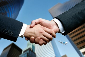Business people shaking hands in the office signifies a successful partnership agreement