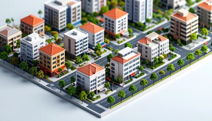 A vibrant isometric view of picturesque streets in Singapore showcasing a harmonious blend of modern skyscrapers, traditional architecture, lush greenery, bustling markets, and colorful city life