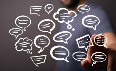 Diverse speech bubbles illustrate communication, feedback, and conversation. Ideal for teamwork,...