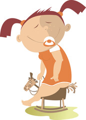 Happy baby girl riding toy horse.
Infant baby girl rocking on a toy horse. Toy horse for kids
