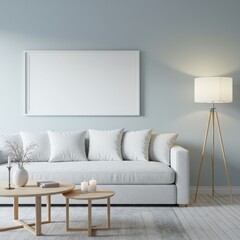 Blank Frame Mockup in a Scandinavian Living Room with White Sofa