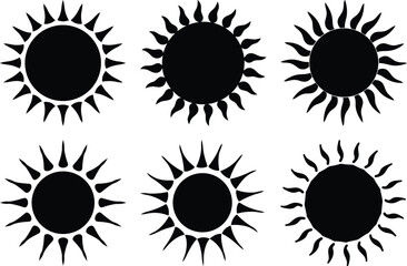 Stylized Sun Illustrations Set with Different Ray Styles, Vector Graphic Resource