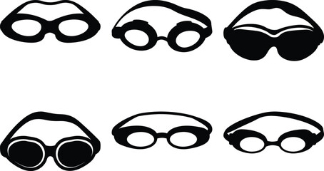 A collection of stylized goggles and glasses in a minimalist vector graphic