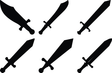 Silhouetted Assortment of Swords Showing Different Styles and Blade Lengths