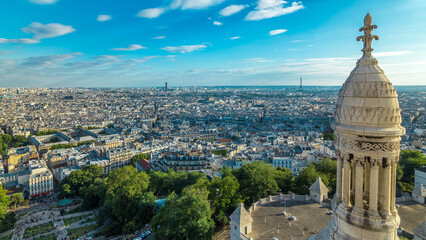 Fototapeta premium Panorama of Paris aerial timelapse, France. Top view from Montmartre viewpoint.