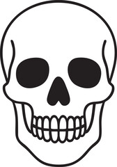 Simple Black and White Skull Illustration with Empty Eye Sockets and Full Teeth minimalist