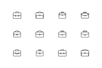Minimalist Silhouette Briefcase Icon in Black Line Style Isolated on White Background for Business and Office Graphic Design
