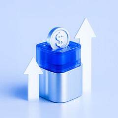 3D Dollar Coin with Up Arrows &ndash; Revenue, Growth or Profit Concept