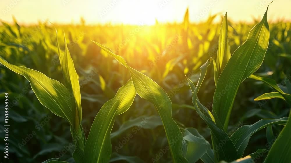 Aufkleber A sunny day scene with a field of corn in the foreground and sunset in the background