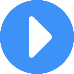 White play symbol pointing right, enclosed in a blue circle, visually representing the concepts of starting and continuing media playback for video and audio applications