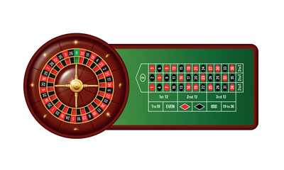 Roulette wheel and roulette table. Vector illustration.