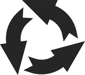 Circular economy concept with three rotating arrows forming a continuous cycle, symbolizing resource efficiency, waste reduction, and sustainable development