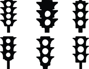 Six black and white traffic light cliparts in a grid design