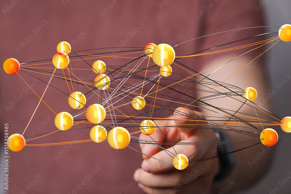 Poster Abstract image of interconnected nodes, representing global networks, data connections, and complex systems.