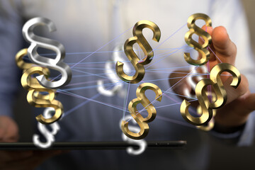 Abstract image of interconnected paragraph symbols. Represents legal concepts, regulations, and the...