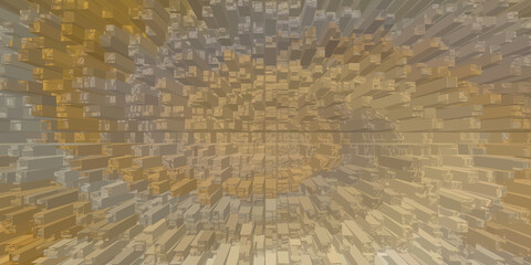 Abstract beige and gold cuboid structure