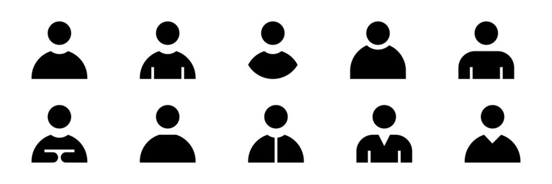 Conjunto de iconos de usuarios. Identidad personal, perfil digital, acceso individual, avatar en estilo s&oacute;lido. Ilustraci&oacute;n vectorial