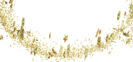 Elegant gold stars and confetti swirl. Perfect for holidays, celebrations, and luxury branding.