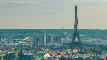 Panorama of Paris aerial timelapse, France. Top view from Montmartre viewpoint.