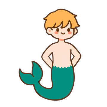 Cartoon Style Adorable Merman Character Smiling Illustration