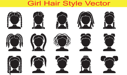 Girl Hair Style Silhouette Vector on White Background