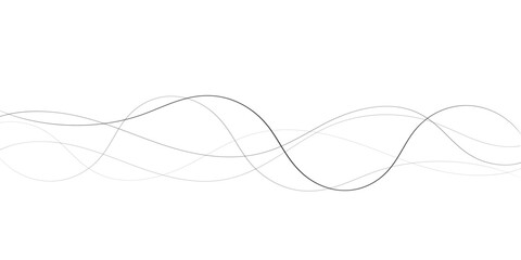 A minimalist abstract image featuring multiple, interwoven, wavy lines in varying thicknesses and dashed patterns.
