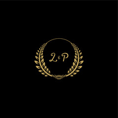 LP beautiful, feminine and elegant wedding monogram initial logo with circle floral gold