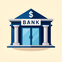 Flat Style Bank Building Illustration | Finance & Banking Vector | Fintech & Corporate Design Asset , Illustration of a Bank Building with Pillars and Dollar Sign - Financial and Banking Concept Art