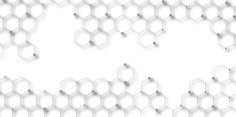 Hexagonal Molecular structure abstract tech network pattern. abstract geometric hexagon with connecting dots and lines. connecting Medical science, technology concept background Vector illustration.	