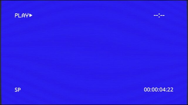  Video player showing blue screen of VHS camera and play button